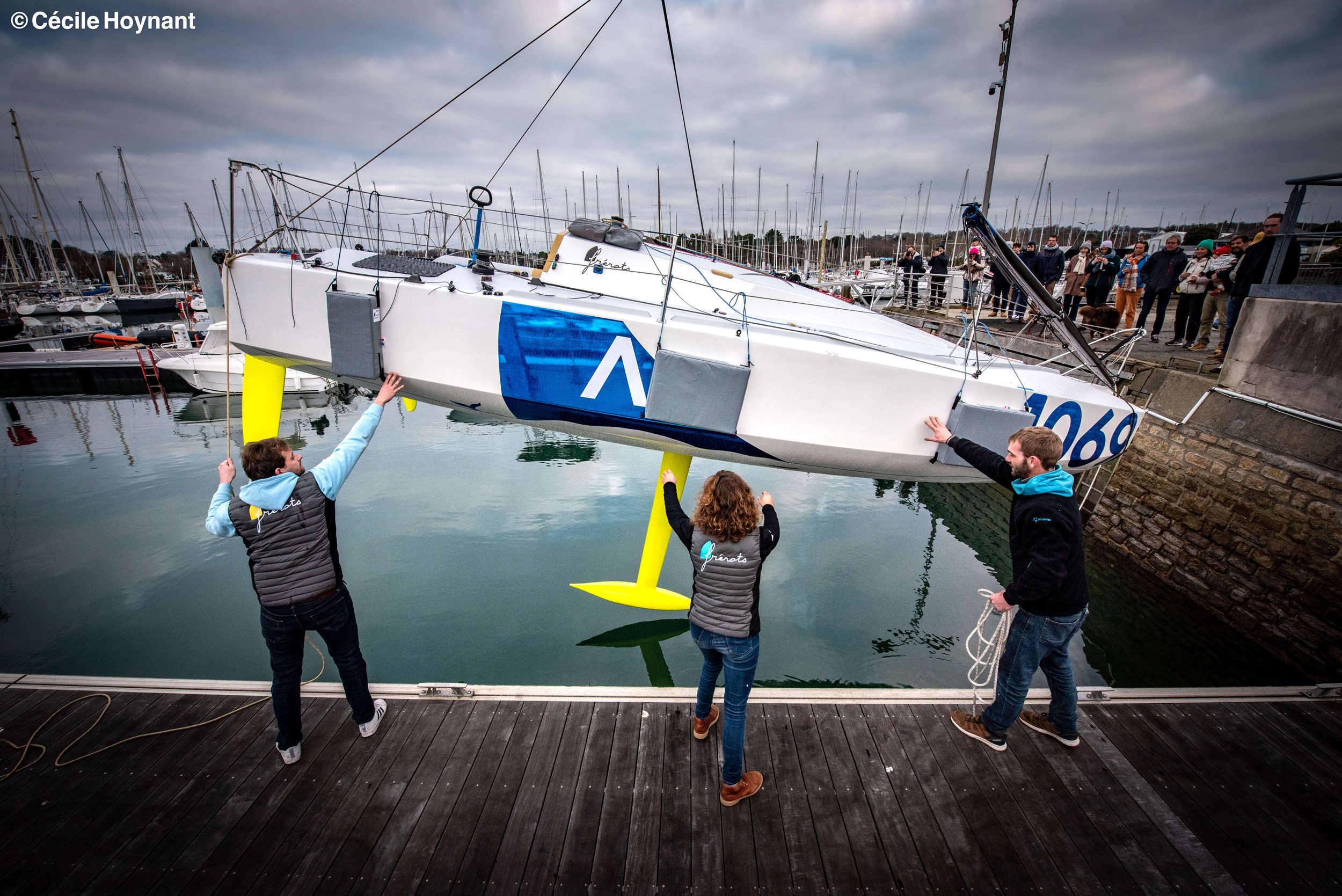 Thaïs Le Cam, Julien Letissier, Valentin Noël, Frérots Sailing, Mini 6.50 1069, prototype, IDB Marine, David Raison, Classe Mini, Mini-Transat, course au large, skipper, mise à l’eau, Port-la-Forêt