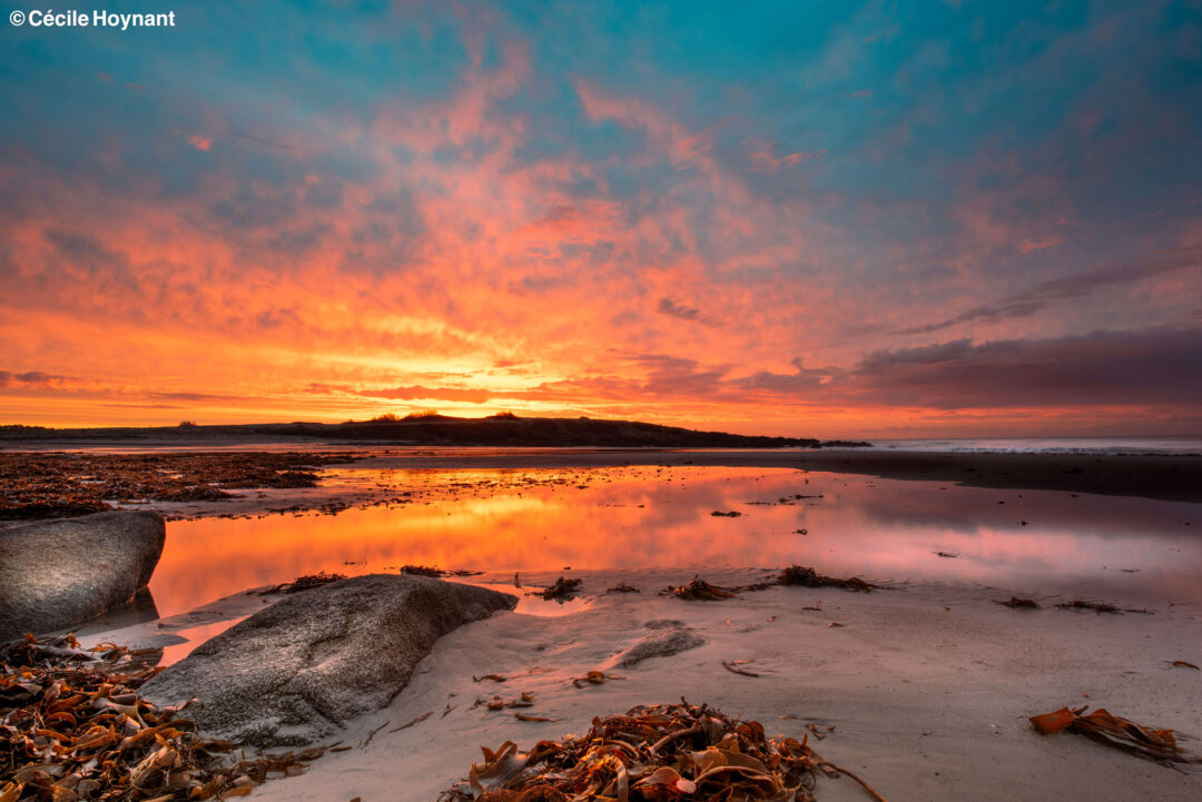 Bretagne, Finistère, plage de Don, Trégunc, littoral, plage, vague, écume, aube, reflets, nature