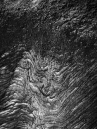 Tirage d'art d'une photo en noir et blanc, en série limitée, numéroté et signé. Plis de roche d'une falaise à Belle-Île ressemblant à un visage.